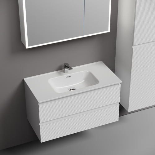 Тумба под раковину Sancos FOLK FL90W 89х45х50 подвесная цвет белый - фото 4